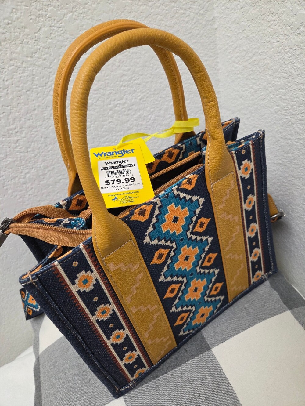 Wrangler Mustard & Blue Patterned Tote Bag - Picture 3 of 11